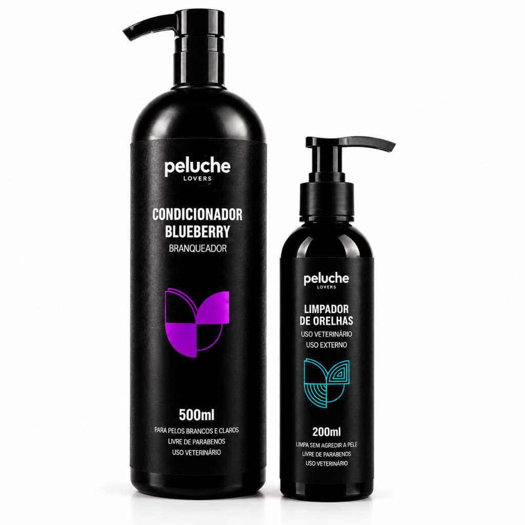 Condicionador Limpador de Orelhas Peluche Blueberry Kit Banho Higiene Pet para Cães Banho e Tosa