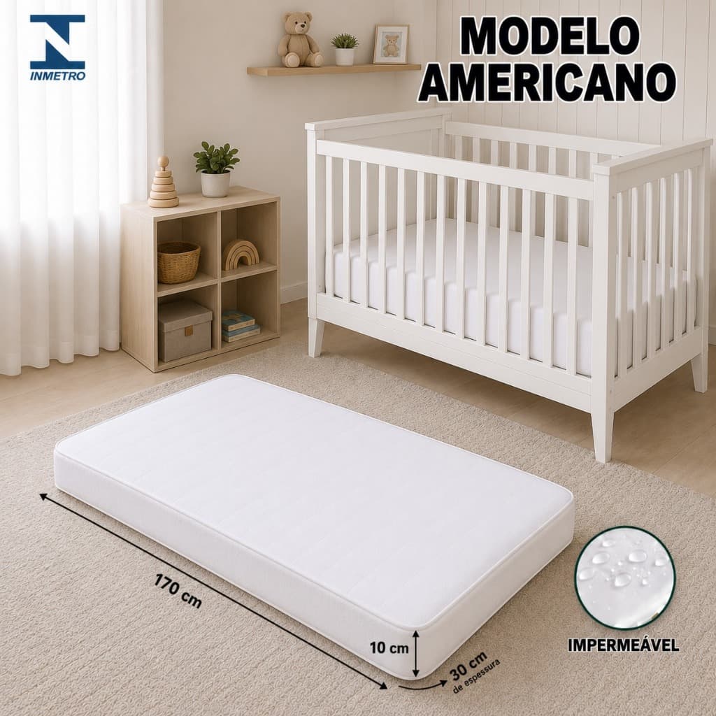 Colchão Berço Americano Impermeável Envio Imediato 70x130 D18 Antialérgico Antifungo Bebê Infantil Baby Chiqueirinho