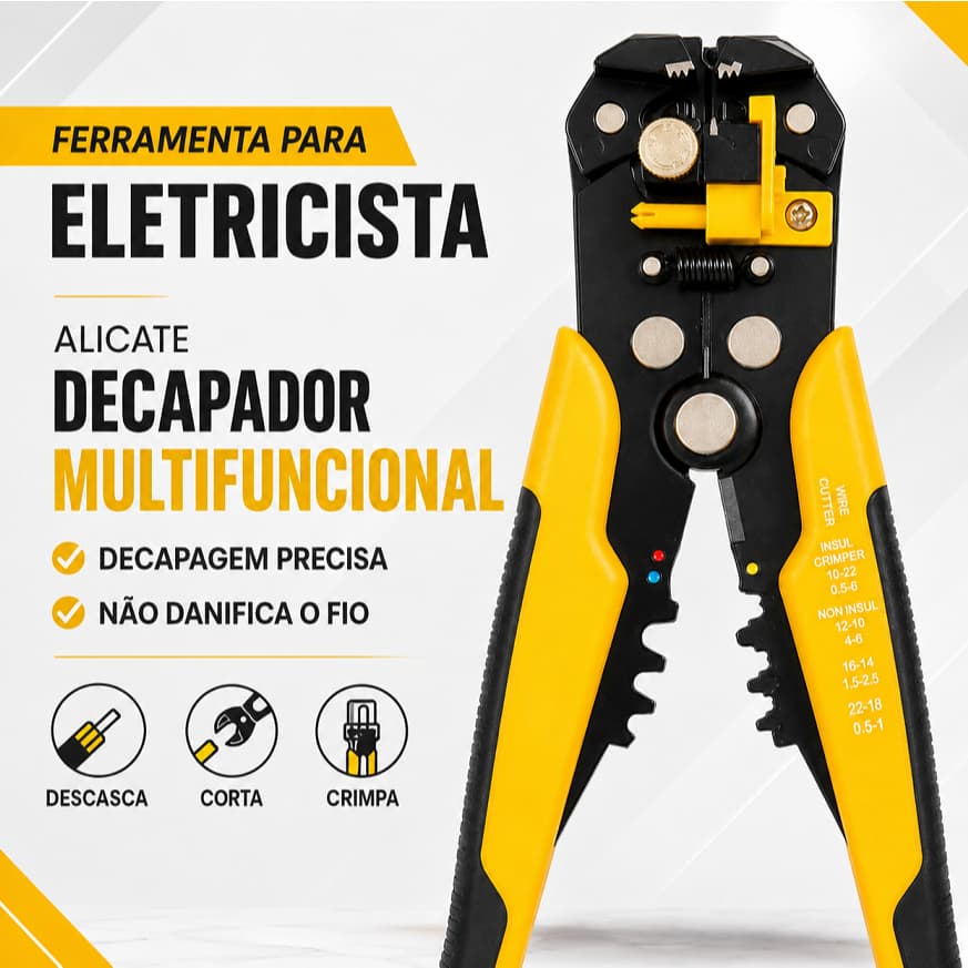 Alicate Automático Decapador Crimpador Eletricista Descascador Fios Decapador Fio Automático 5 Em 1