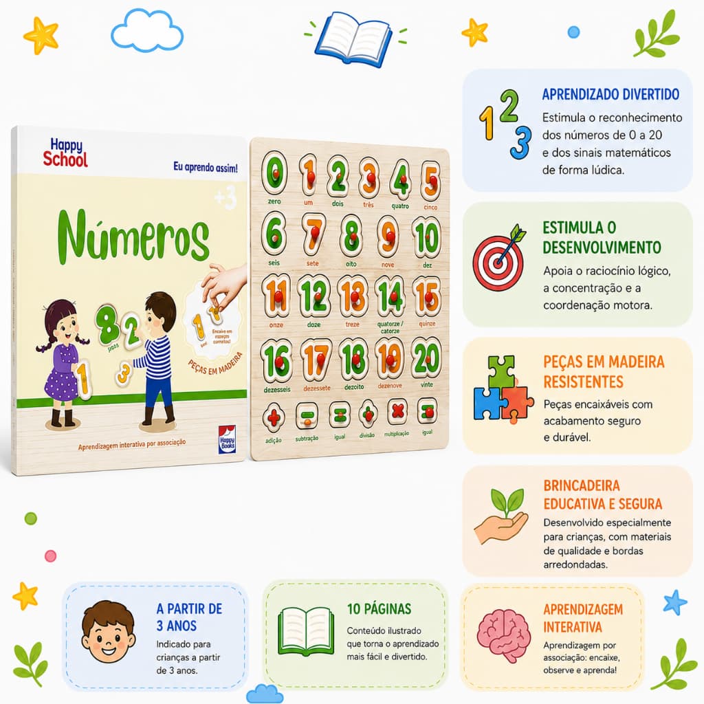 Livro Infantil Eu Aprendo Assim: Números Happy School Educativo 3 Anos