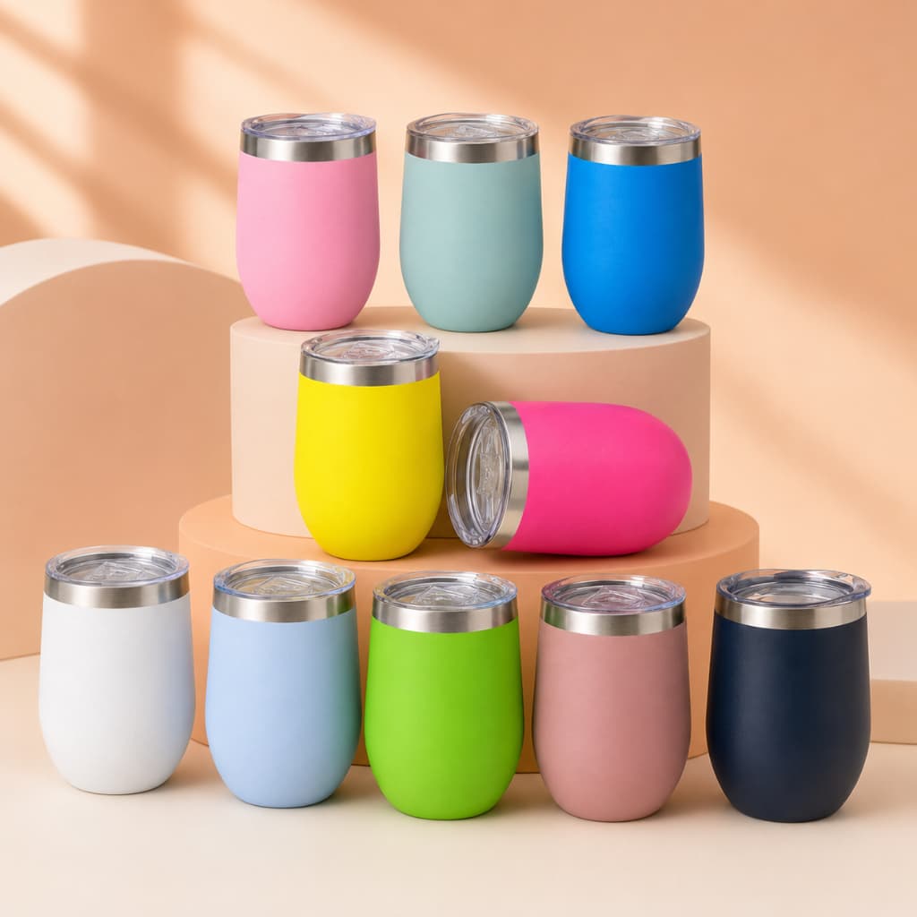 Copo Térmico 360ml Parede Dupla Com Tampa Forma de Ovo Aço Inox Vinho Chá Bebidas