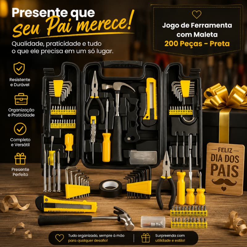 **Jogo de Ferramentas Profissional com Maleta Organizadora 200 Peças Completo para Reparos, Manutenção e Uso Doméstico