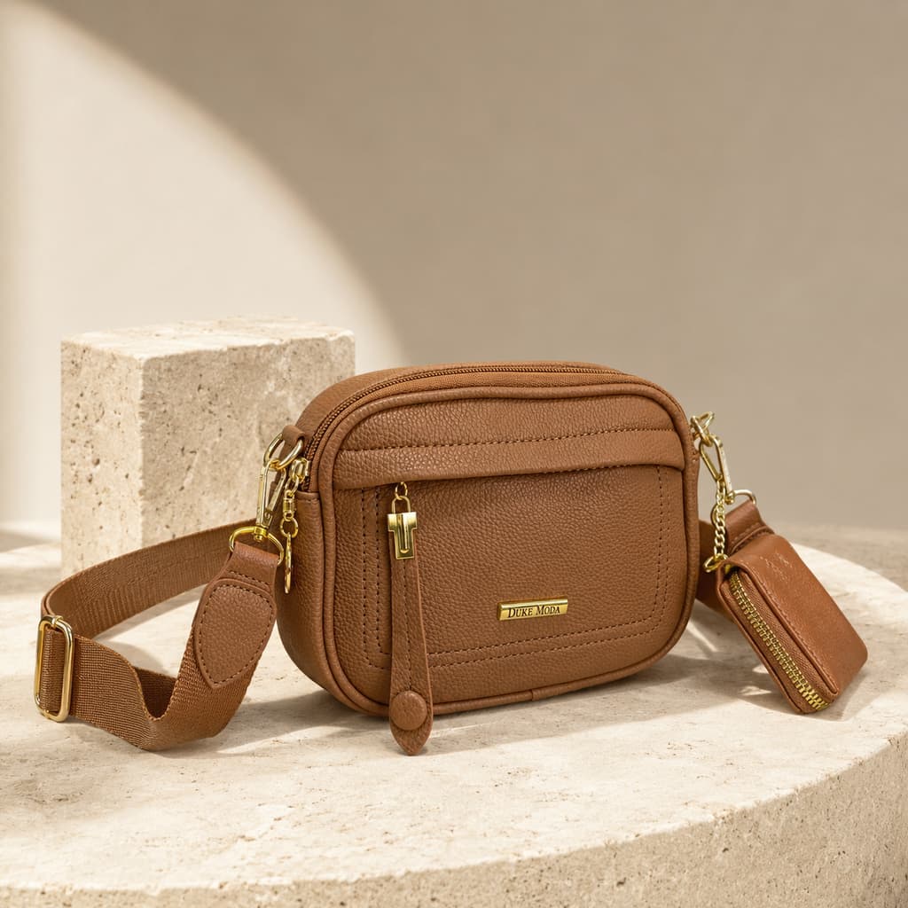 Bolsa Feminina Transversal Pequena De Ombro Couro Sintético Com Detalhes Dourados Lançamento Moda ref.6032