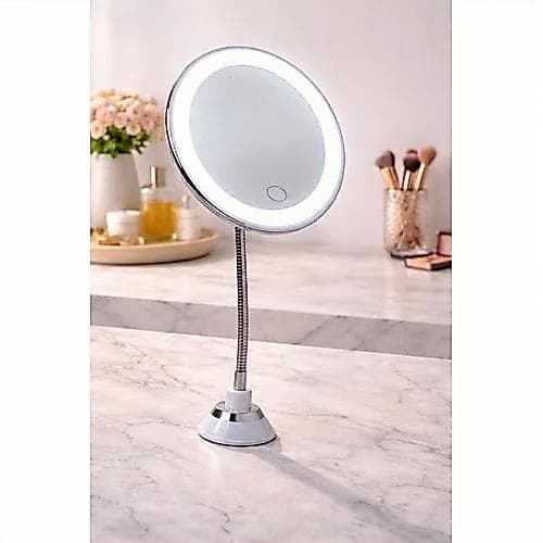 Espelho Maquiagem Redondo Mesa Luz Led  Usb Branco Compacto Leve Portátil Ajustável Toque