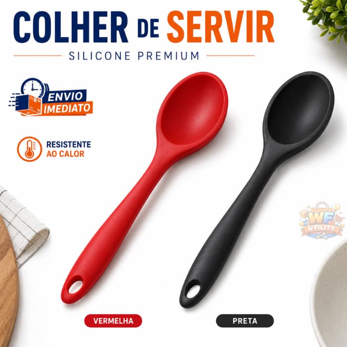 Colher de Servir Silicone Resistente ao Calor | Utensílio Cozinha Antiaderente Vermelha ou Preta