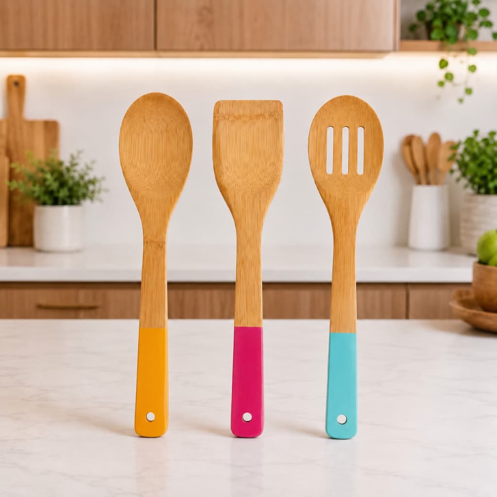 Kit Utensílios de Bambu 3 Peças