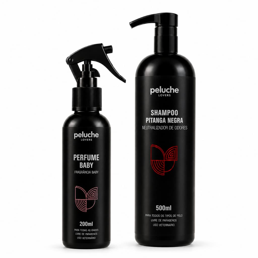 Banho para Cachorro Shampoo Eliminador de Odores Perfume Baby Peluche Kit Pet Cães Cheiro de Limpeza