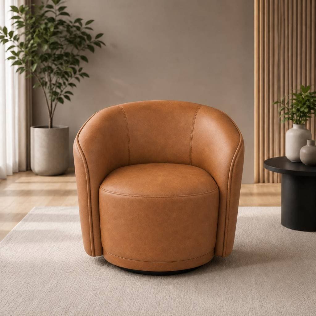 Poltrona Giratória Moderna Oslo em Courino Whisky para Decoração Estofada