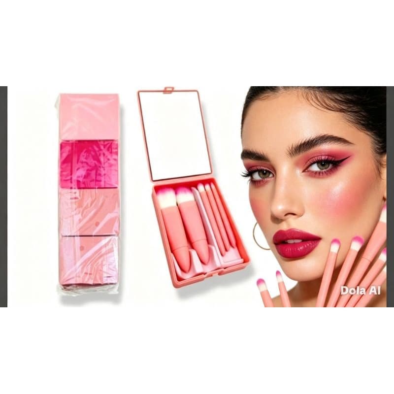 Kit de Pincéis de Bolsa Premium – Elegância e Praticidade em Tons de Rosa