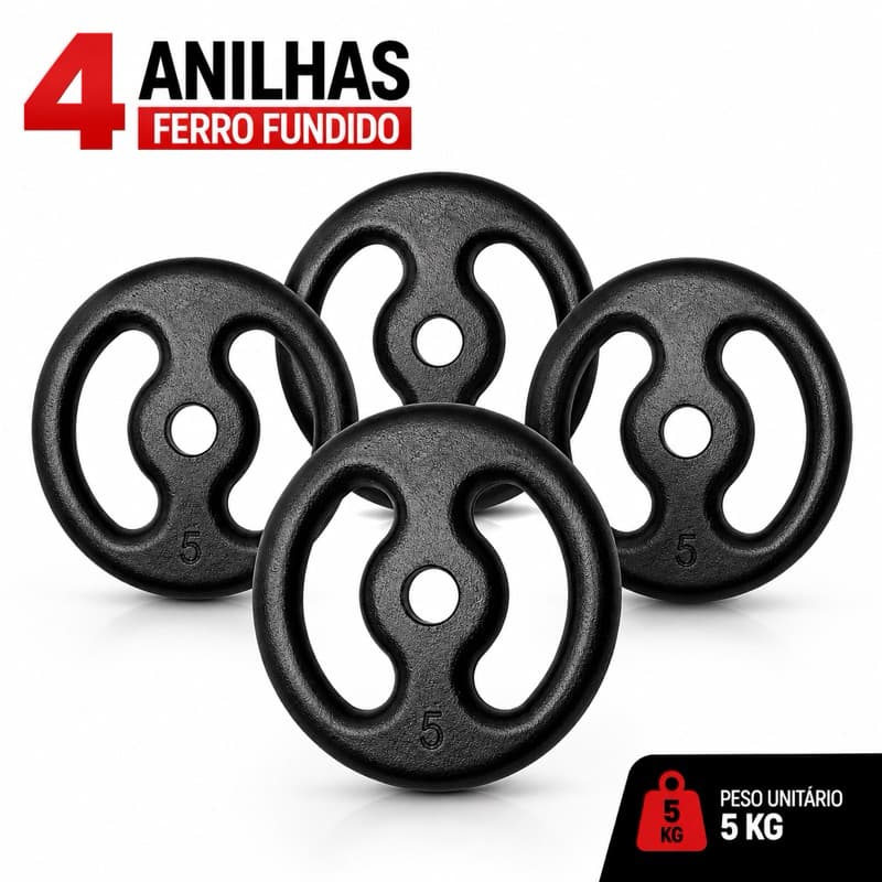 kit 4 Anilhas 5kg fitness ferro pintada academia treino 20kg