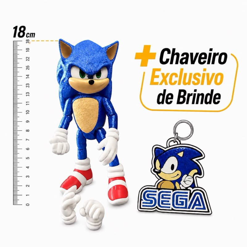 Boneco Sonic Articulado 18cm Sonic 3