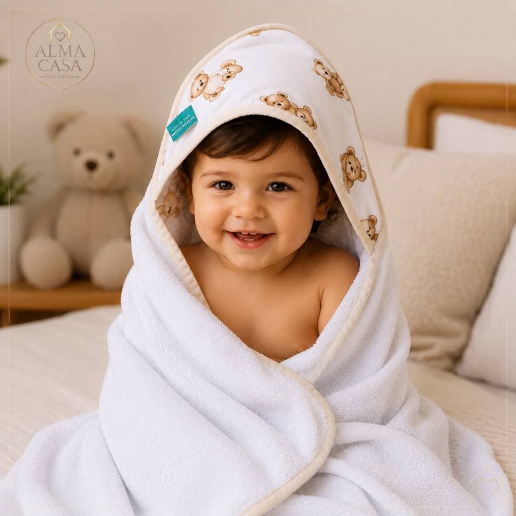 TOALHA FELPUDA COM CAPUZ PARA BEBE CRIANÇA LINHA PREMIUM TOQUE MACIO