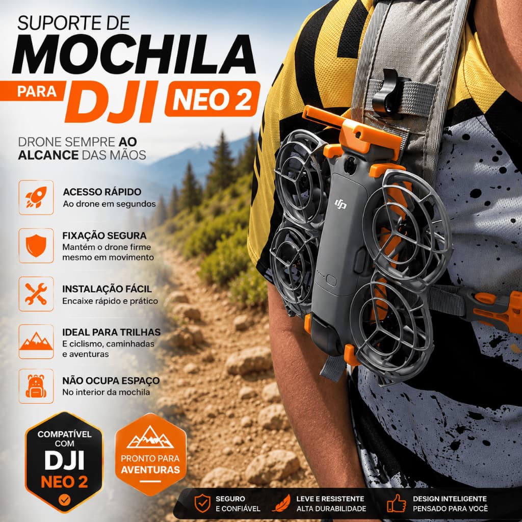 Suporte Mochila DJI Neo 2 Clip Drone Backpack Trilhas Caminhadas Bike Brinde Protetor Antena
