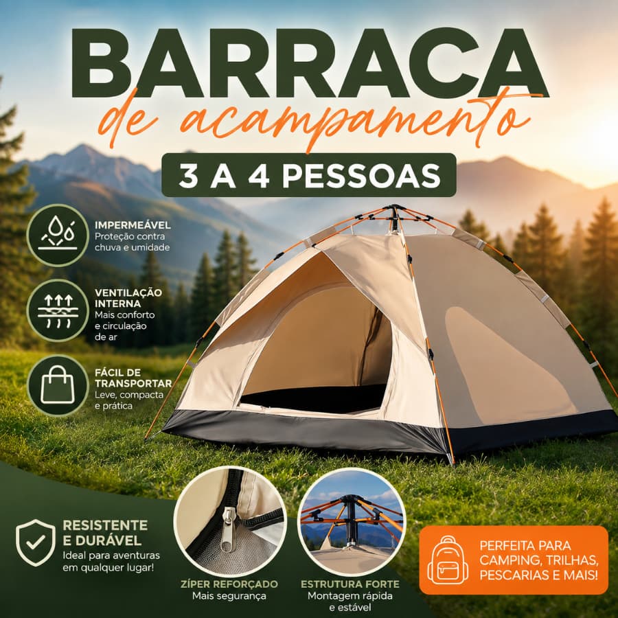 Barraca de Camping Até 4 Pessoas Impermeável Abertura Automática Acampamento Praia Trilha Resistente