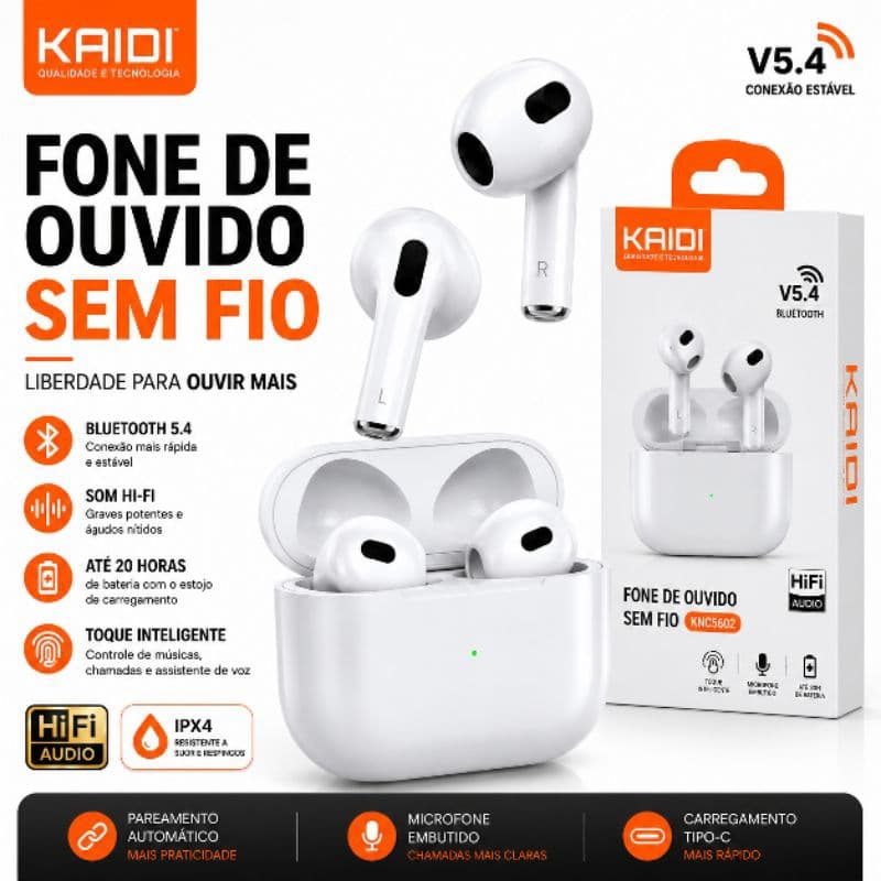 Fone de ouvido Sem Fio bluetooth Kaidi Cancelamento De Ruido TWS esportivo