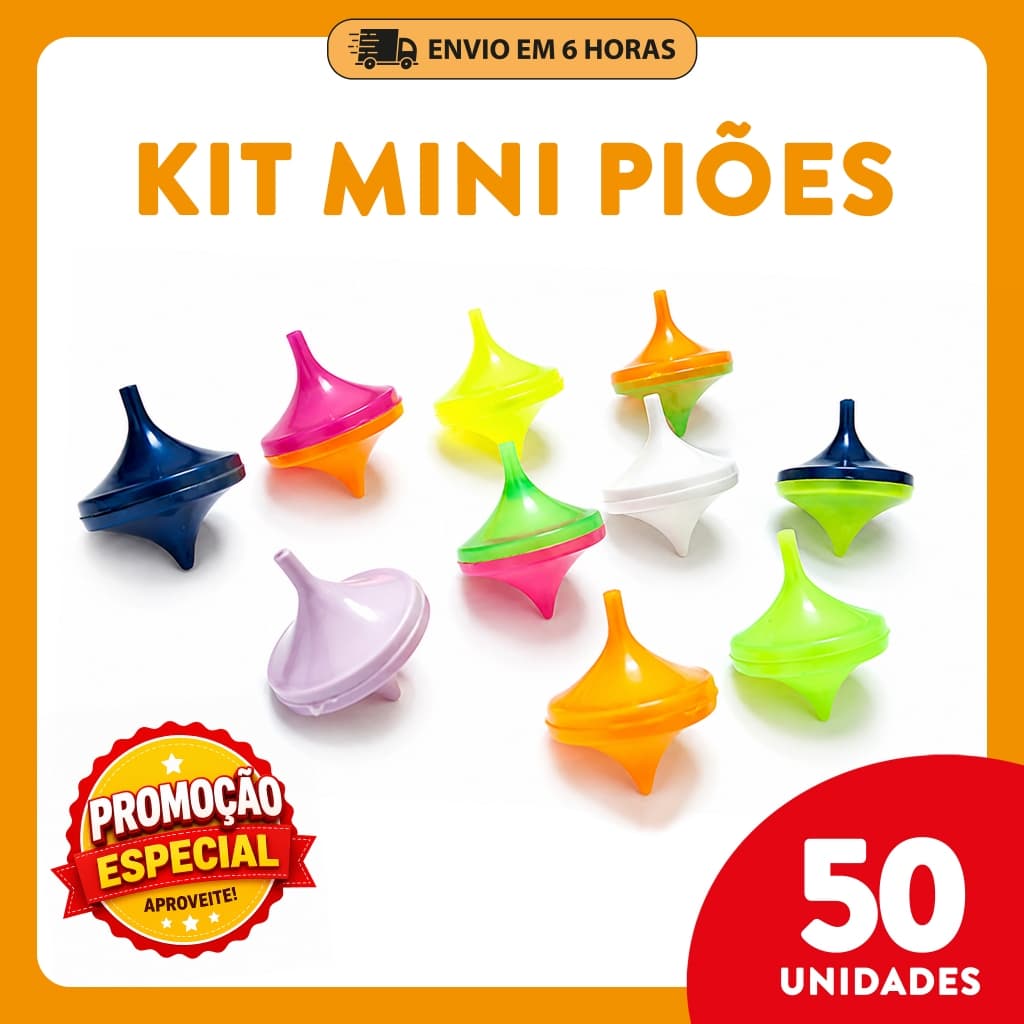 Kit 50 Mini Piões Lembrancinhas Sacolinha Surpresa Festa Infantil Brindes Aniversário