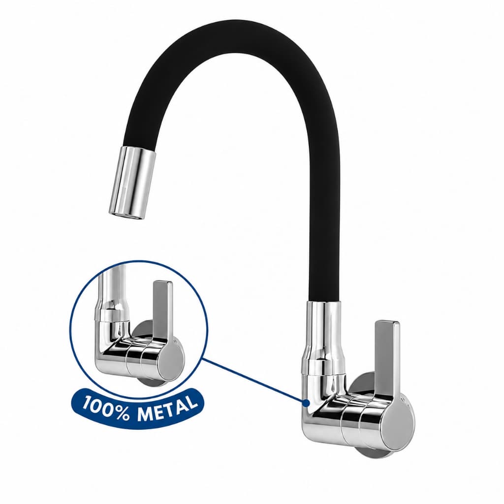 Torneira Flexível de Silicone Para Cozinha Parede Gourmet Inox Cromada 360° Alavanca Anti Vazamento