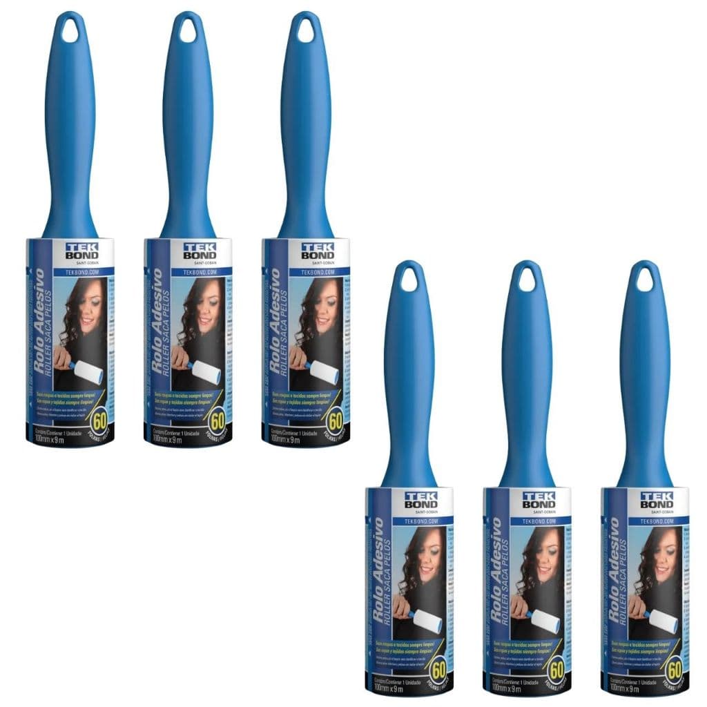 Kit 6 Rolo Adesivo Tira Pelos De Roupas 100mm 60 Folhas Tekbond