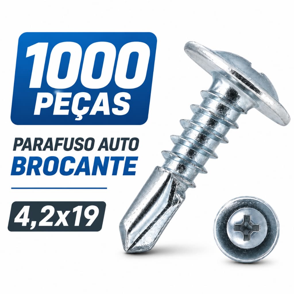 Parafuso Auto Brocante 4,2x19 Flangeado | Kits 100 500 ou 1000 Unidades Alta Fixação P/Forro PVC ou Perfil