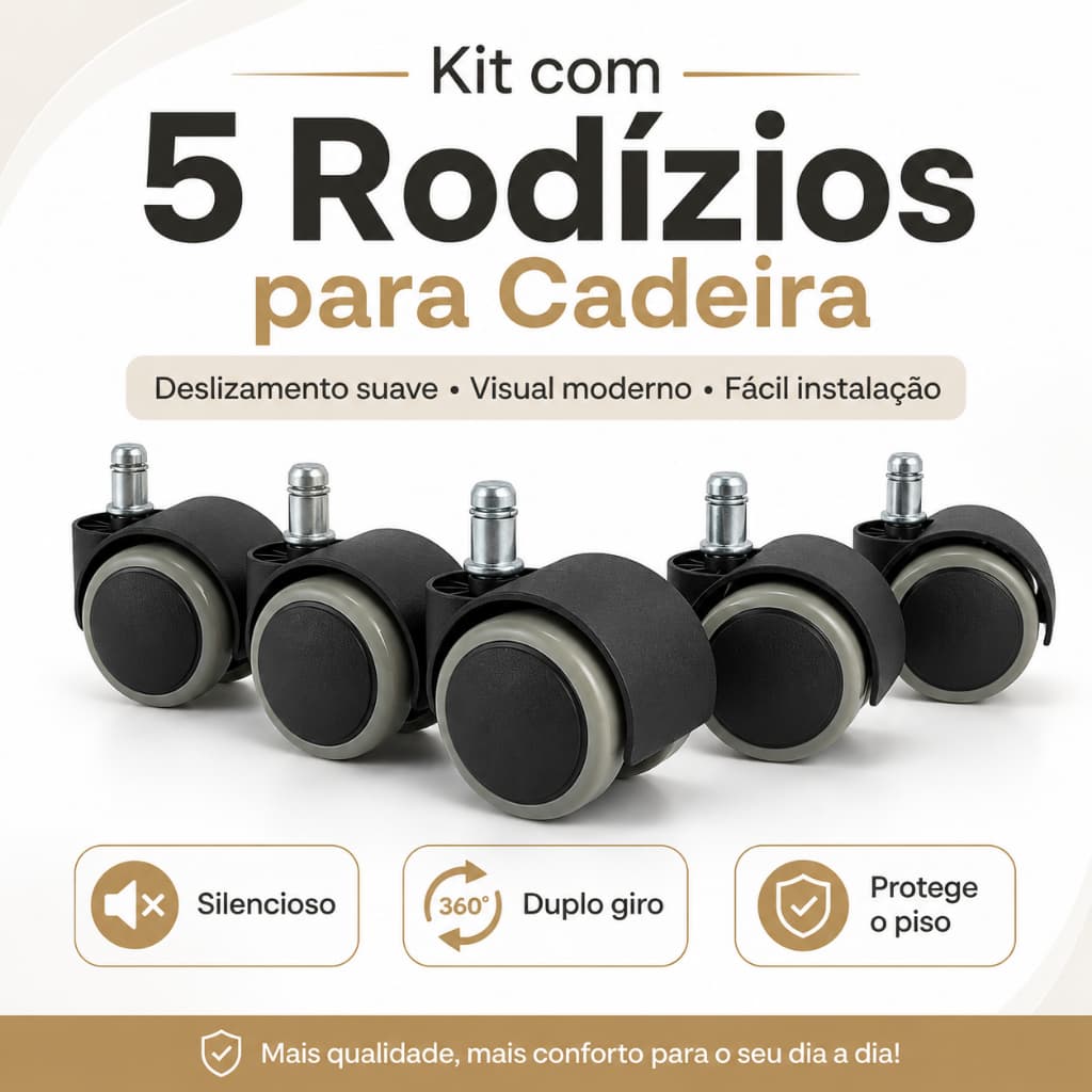 Rodízios Rodinhas Para Cadeira de Escritório Kit com 5 Gamer Silicone Anti-risco Pino 11mm