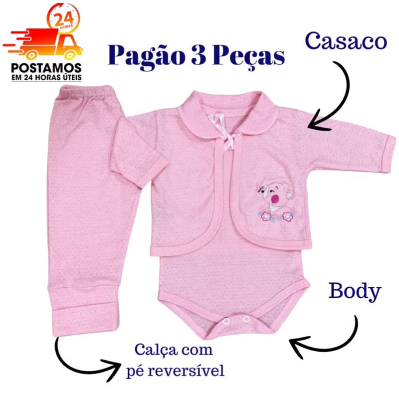 Conjunto Pagão 3 peças menina bebê RN