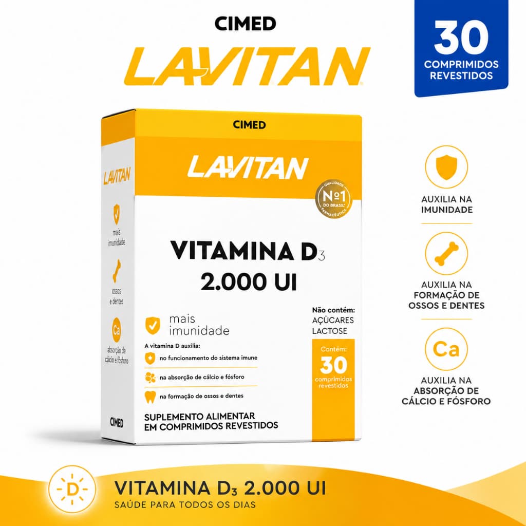 Lavitan Vitamina D 2.000 UI Cimed D3 30 Comprimidos – Imunidade, Ossos e Dentes - Original