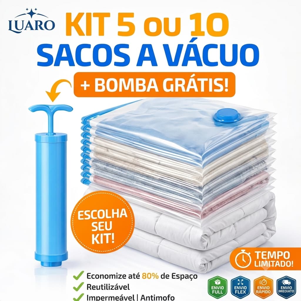 Kit 5 ou10 Sacos a Vácuo Grande com Bomba Organizadores Roupas Edredons Viagem Antimofo Reutilizável