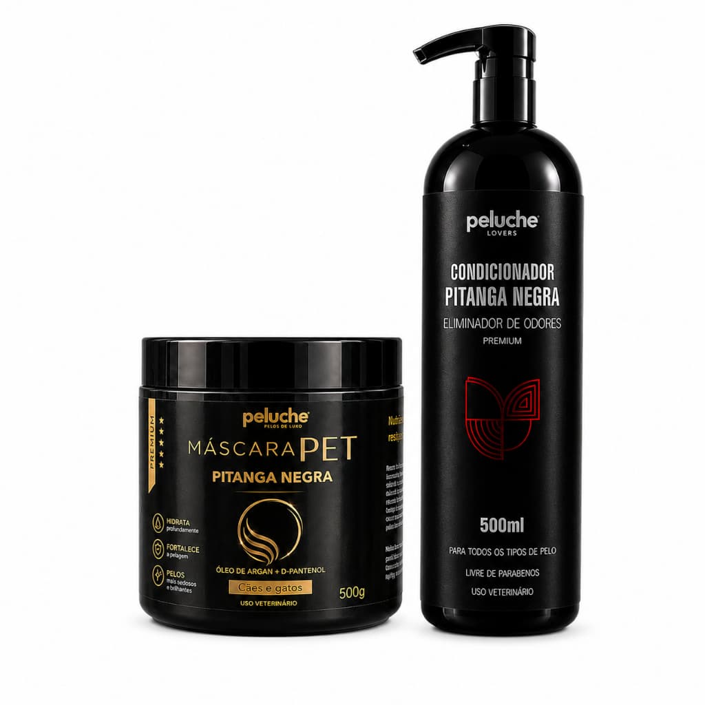 Máscara Hidratação para Cachorro Condicionador Pitanga Negra Peluche Kit Nutrição Pet Pelagem Macia Banho e Tosa