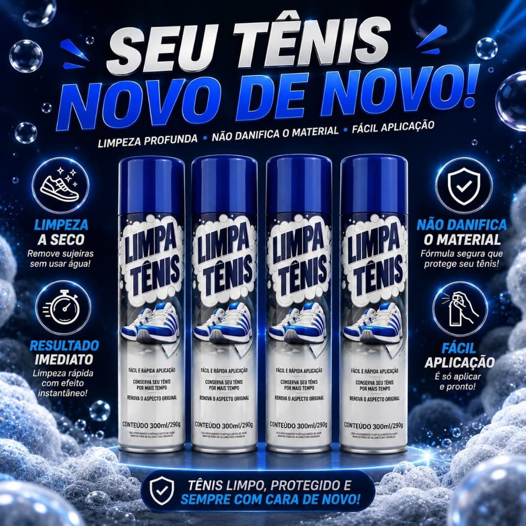 Kit até 4 Sprays Limpa Tênis Espuma Mágica Branco Colorido Limpador a Seco Perfumado Remove Encardido Petroplus