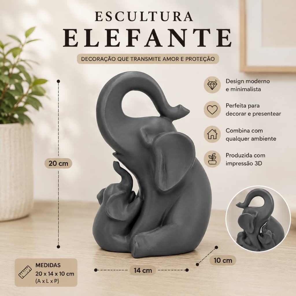 Escultura Elefante Decorativo Minimalista  – Escultura Moderna para Decoração de Casa, Sala e Escritório
