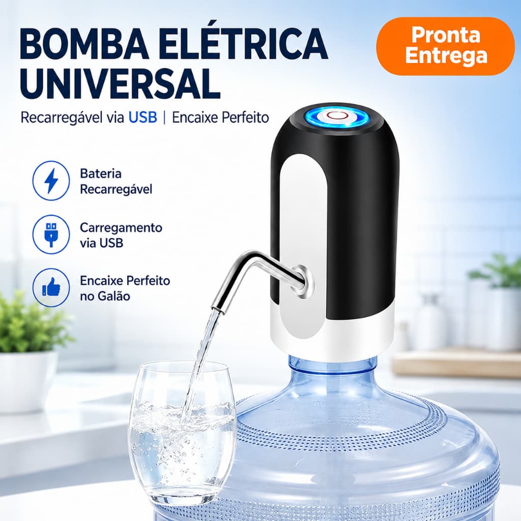 Bomba Elétrica Para Galão De Água Recarregável USB Universal Bebedouro Automático Para Garrafão 5L 10L 20L Pronta Entreg