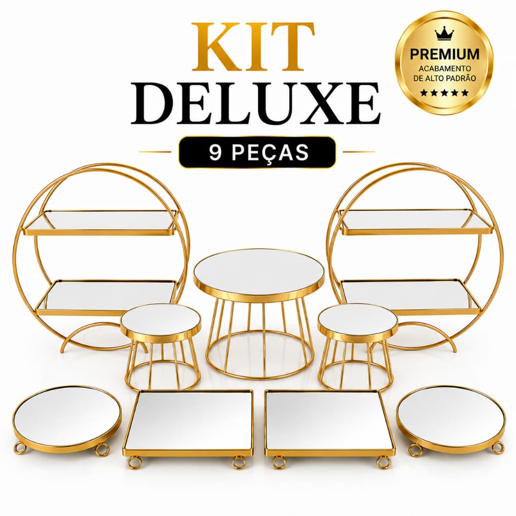 Kit Deluxe 9 Peças com Roda Gigante  Festa Decoração Luxo | Suportes para Doces | Mesa Posta | Casamento | Aniversario