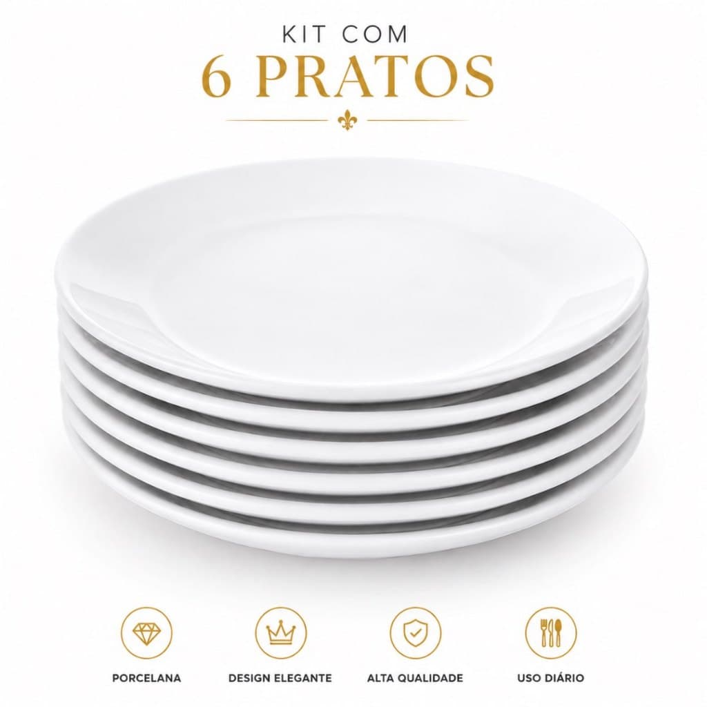 Conjunto Pratos Sobremesa 6 Pcs Redondo Branco Opaline Entrada Café Torta Bolo Almoço Jantar