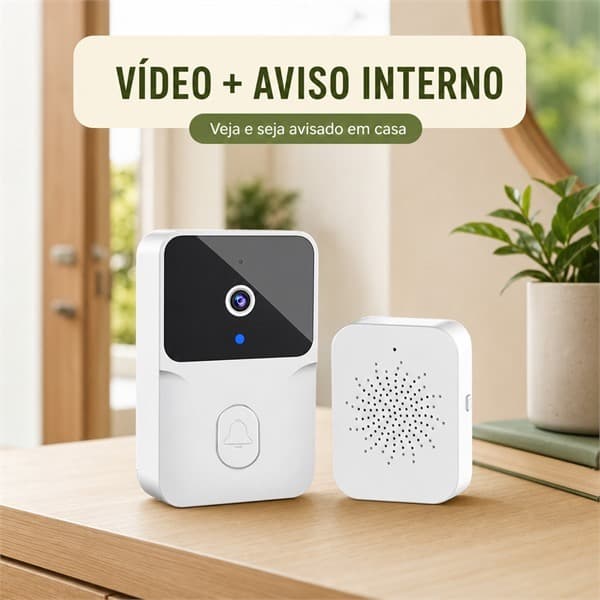 Campainha Inteligente com Câmera de Vídeo e Receptor Interno sem Fio, Aviso Sonoro para a Porta, Casa e Apartamento