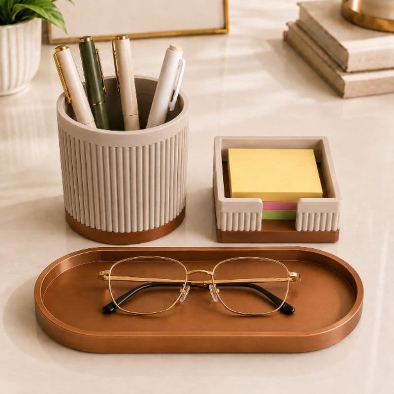 Kit Organizador Mesa Escritório 3 Peças Porta Canetas Porta Post-it Bandeja Home Office Mesa Estudos