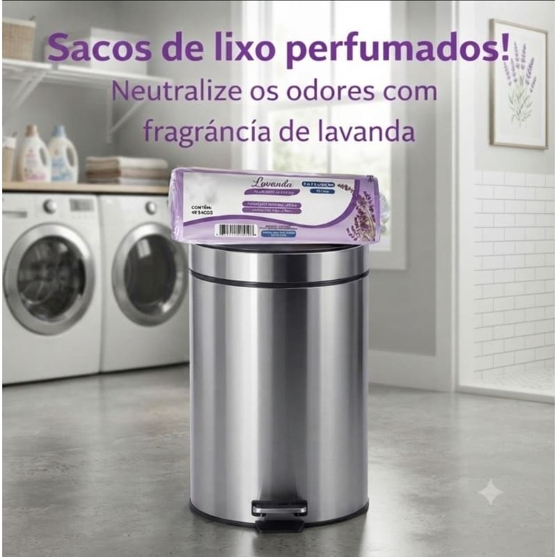 10 Sacos de Lixo Perfumados 34x40cm de Lavanda 10L para Pia Banheiro Cozinha Escritório Neutraliza odor
