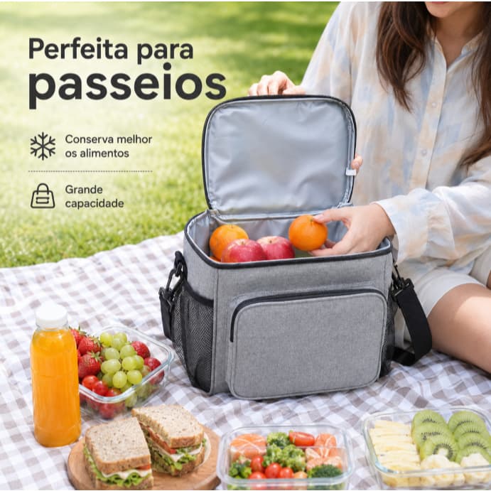 Bolsa Térmica Grande para Marmita com Alça Portátil Unissex Lancheira Térmica para Trabalho Passeio e Uso Diário