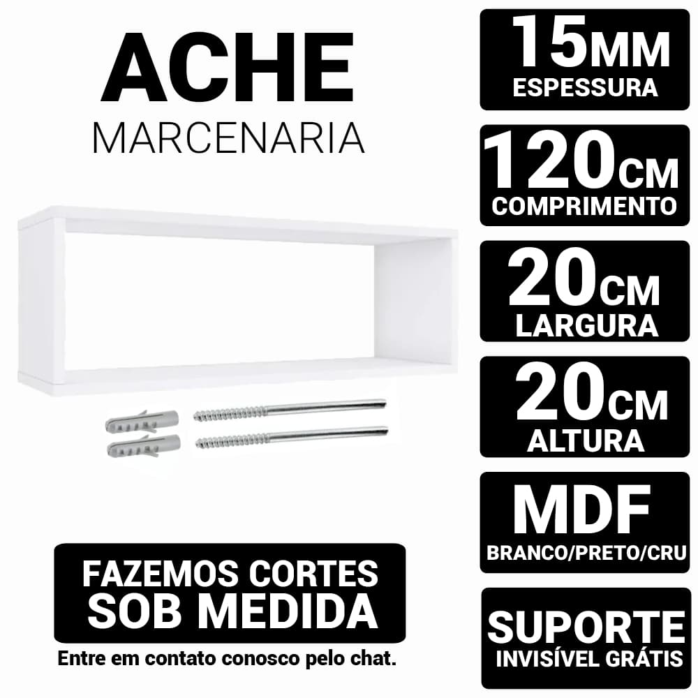 Nicho Retangular em Mdf 15mm | 120x20x20 | Decoração Cozinha Escola Quarto Sala