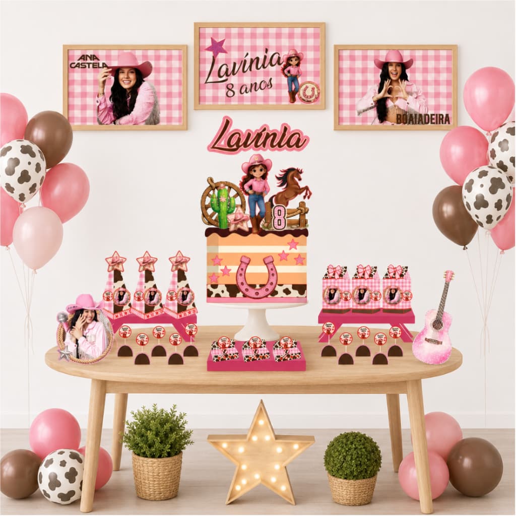 Kit Festa Boiadeira 25 peças + 1 Topo de Bolo  Personalizado - Kit Só um bolinho Boiadeira Personalizado - Festa Country