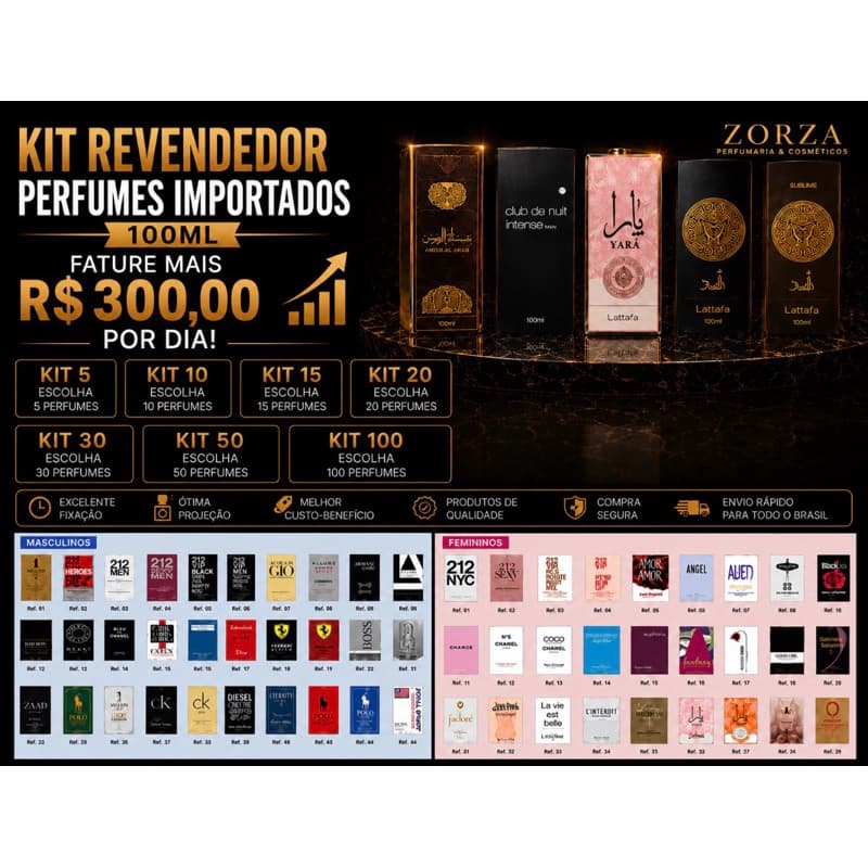 KIT REVENDEDOR MONTE SEU PEDIDO 15,20,30,50 PERFUMES 100ML