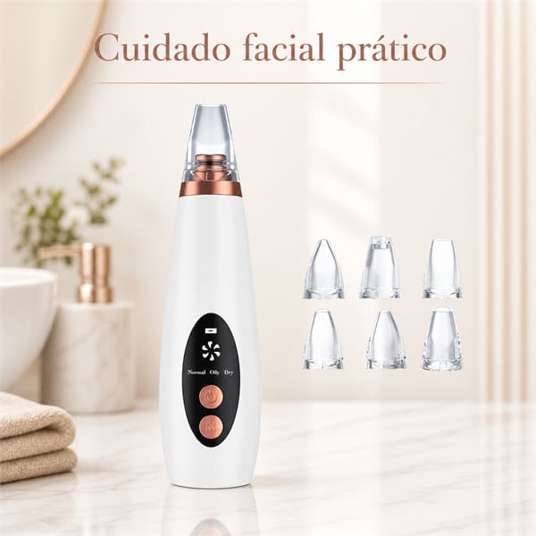 Removedor de Cravos Elétrico Sugador de Poros a Vácuo Limpeza de Pele Profissional 6 Cabeças Visor LED