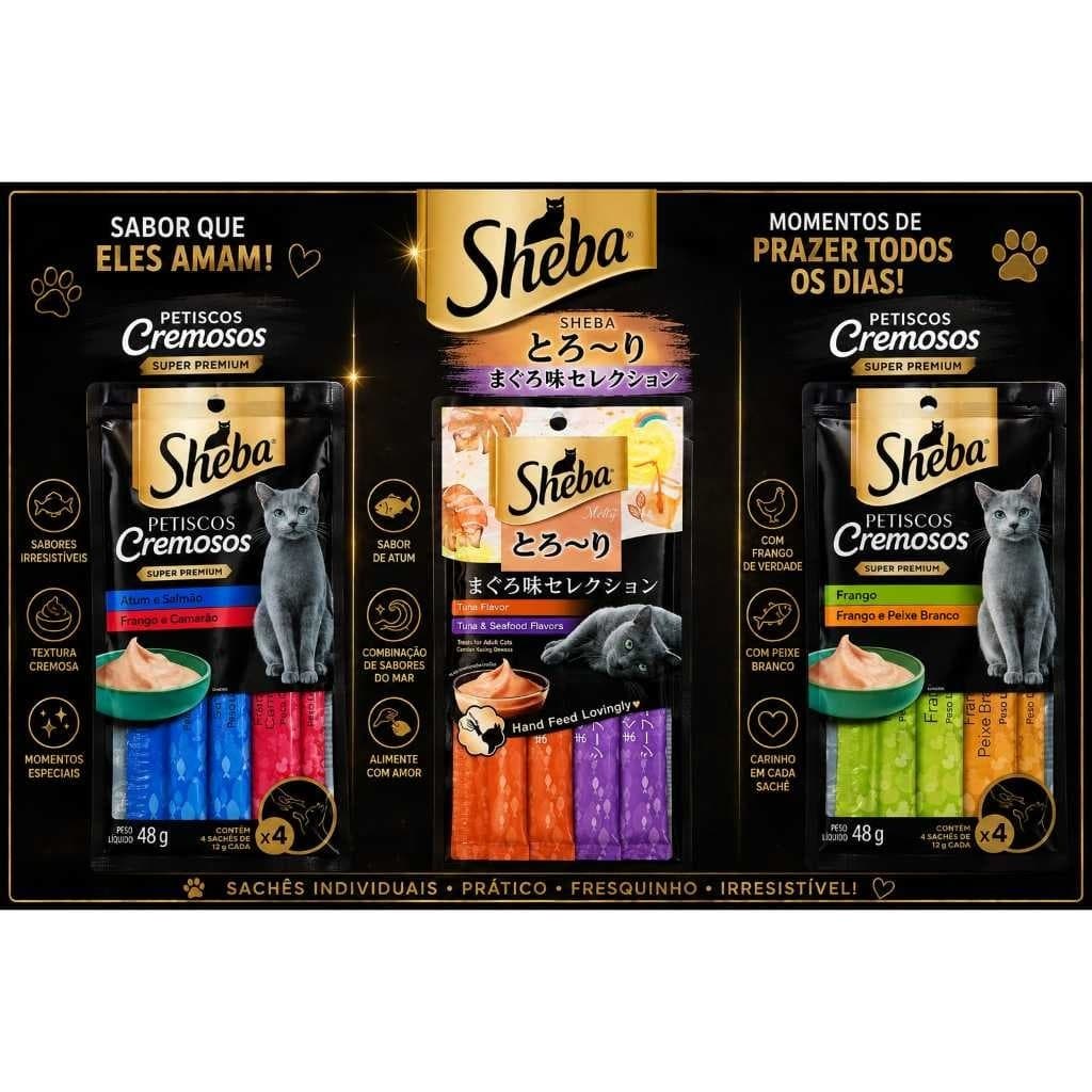 KIT 2 SHEBA CREMOSO GATO ADULTO PETISCO PARA GATO SACHE SHEBA (48G CADA PACOTE)