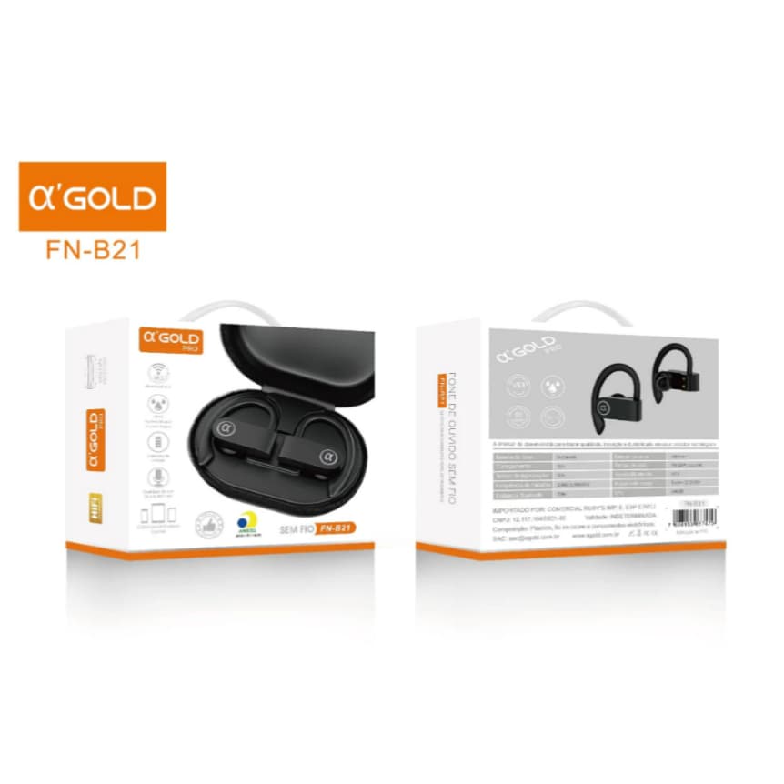 Fone De Ouvido Sport Orelhas Penduradas Bluetooth 5.3 IPX5 A'GOLD FN-B21