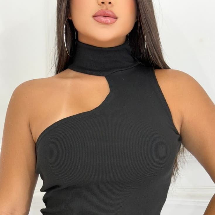 BLUSA FEMININA ASSIMÉTRICA GOLA ALTA BÁSICA MULA MANCA CONFORTAVEL VERÃO MODA FASHION