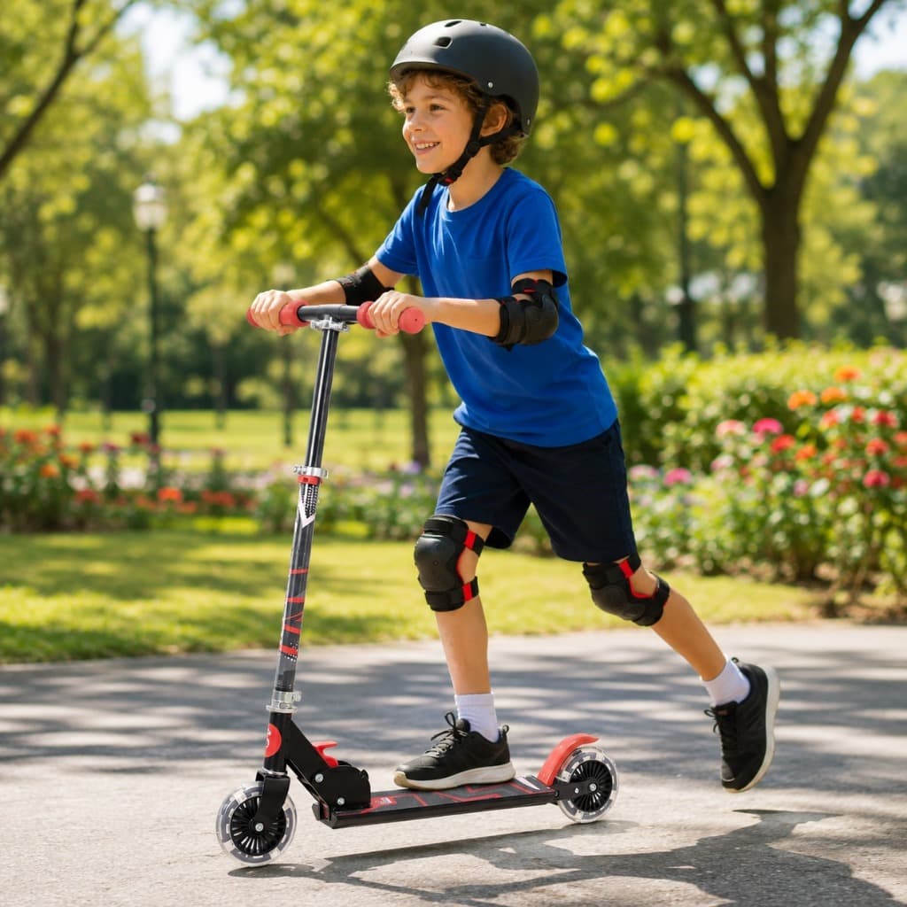 Patinete Infantil Dobrável 2 Rodas Com Luzes Freio Traseiro Guidão Ajustável Até 50kg