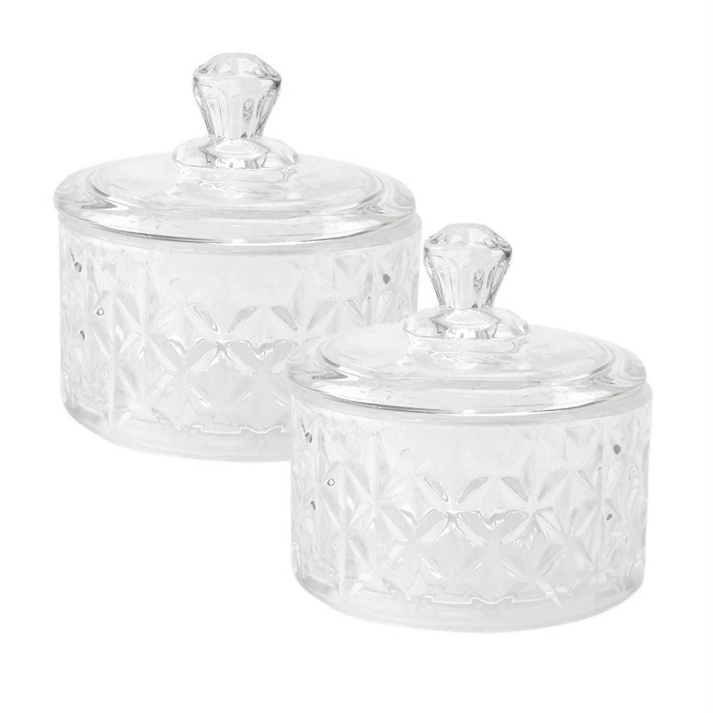 Kit Com 2 Mini Bomboniere de Vidro Potiche Pequeno Com Tampa Lembrancinha 7x6cm