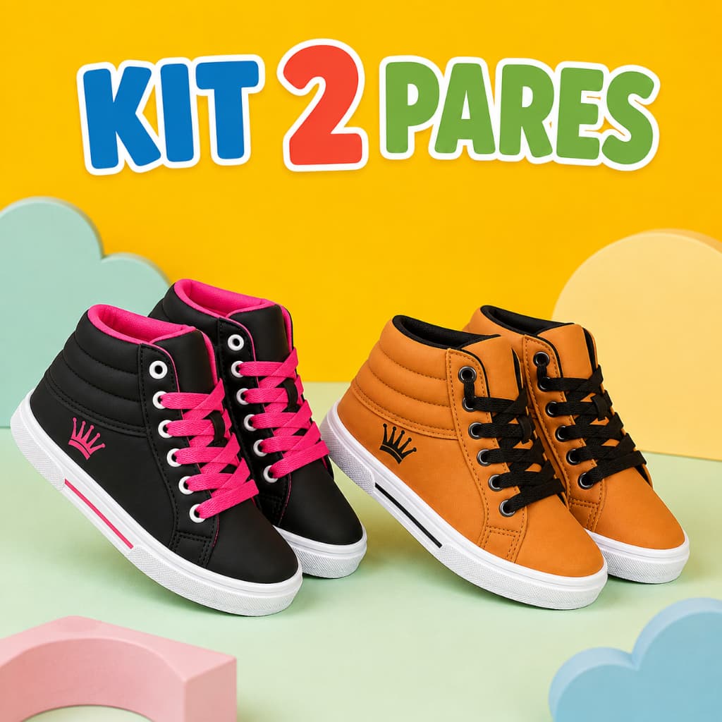 Kit 2 Pares Tênis Infantil Premium Cano Alto Leve Resistente e Moderno