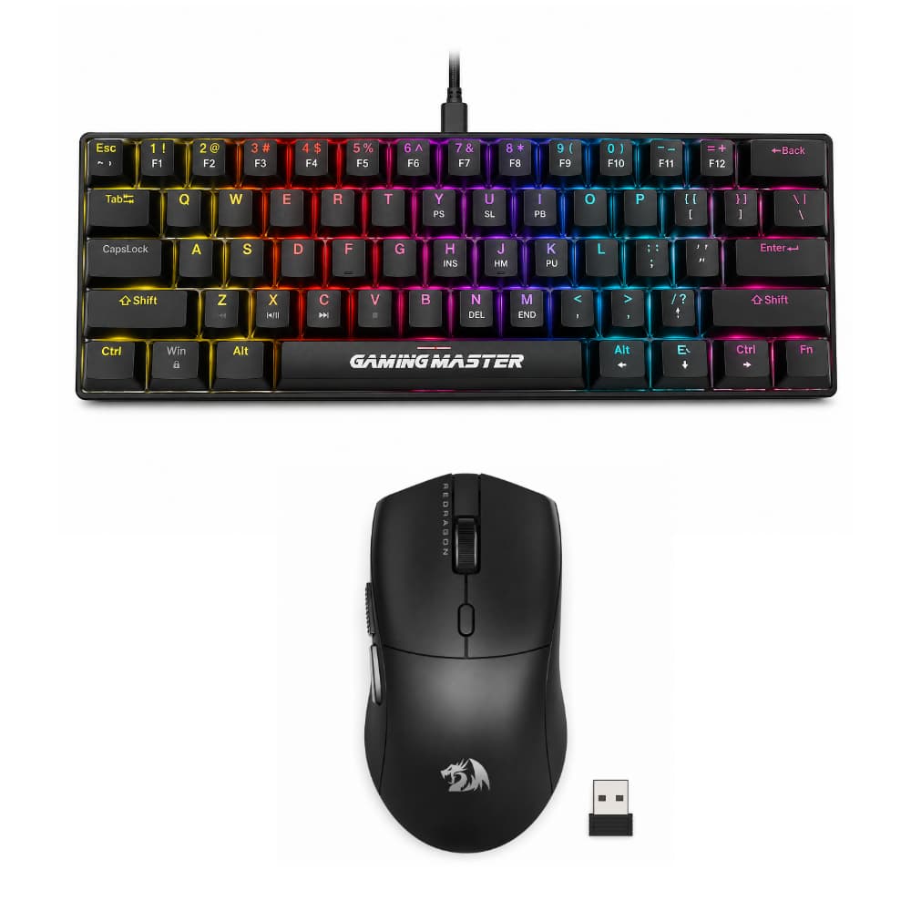 Kit Teclado Mecânico 60% Switch Azul + Mouse Redragon Neva