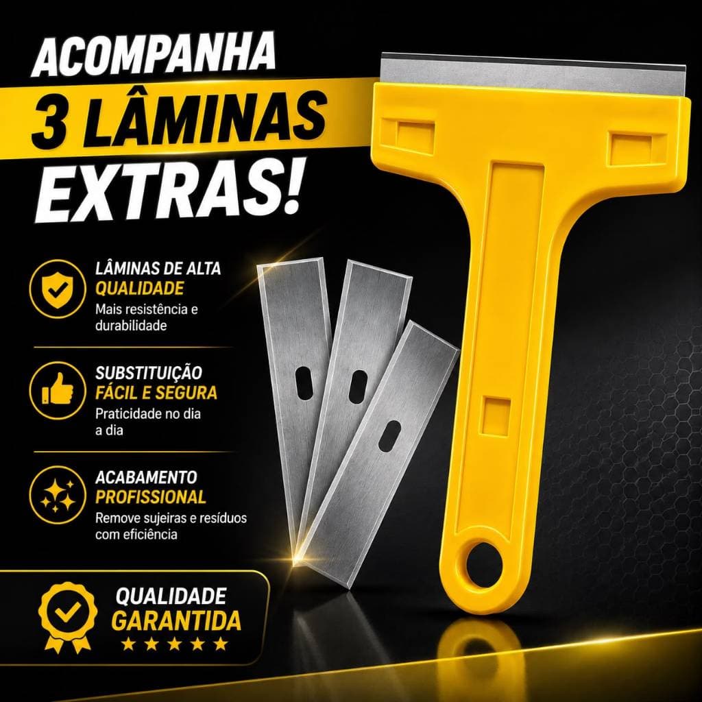 Raspador Multiuso Profissional Remove Cola Tinta Adesivos Vidros Fogão Cerâmica Uso Doméstico e Profissional