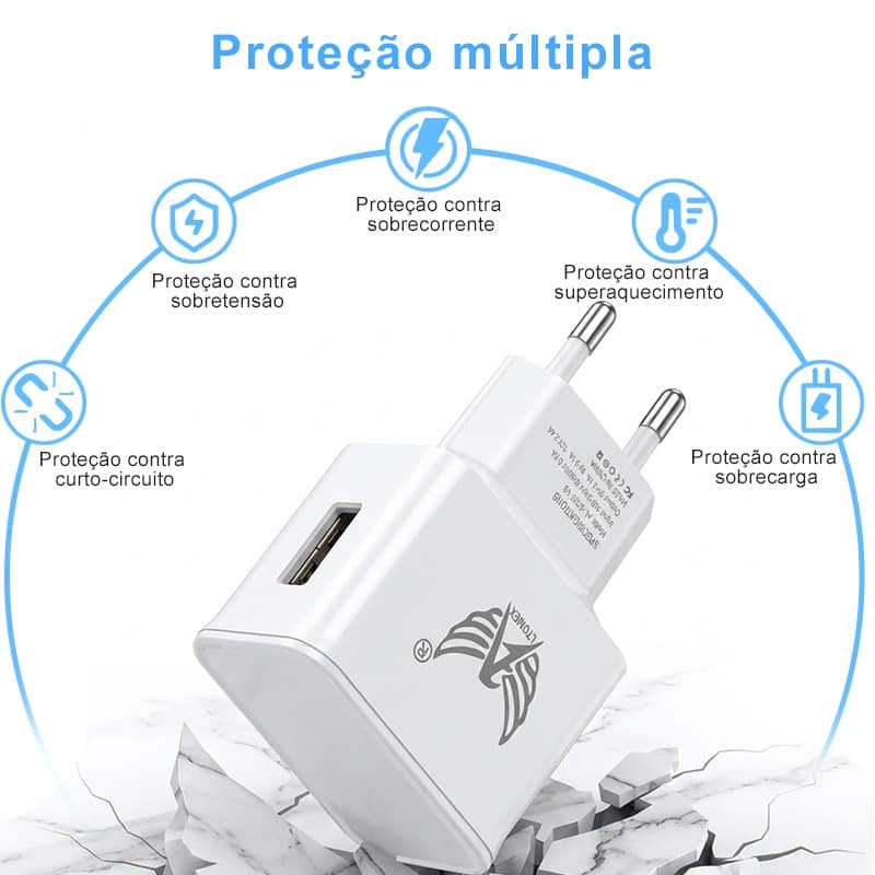 Carregador Rápido Turbo Tomada Europeia Com Cabo Micro USB